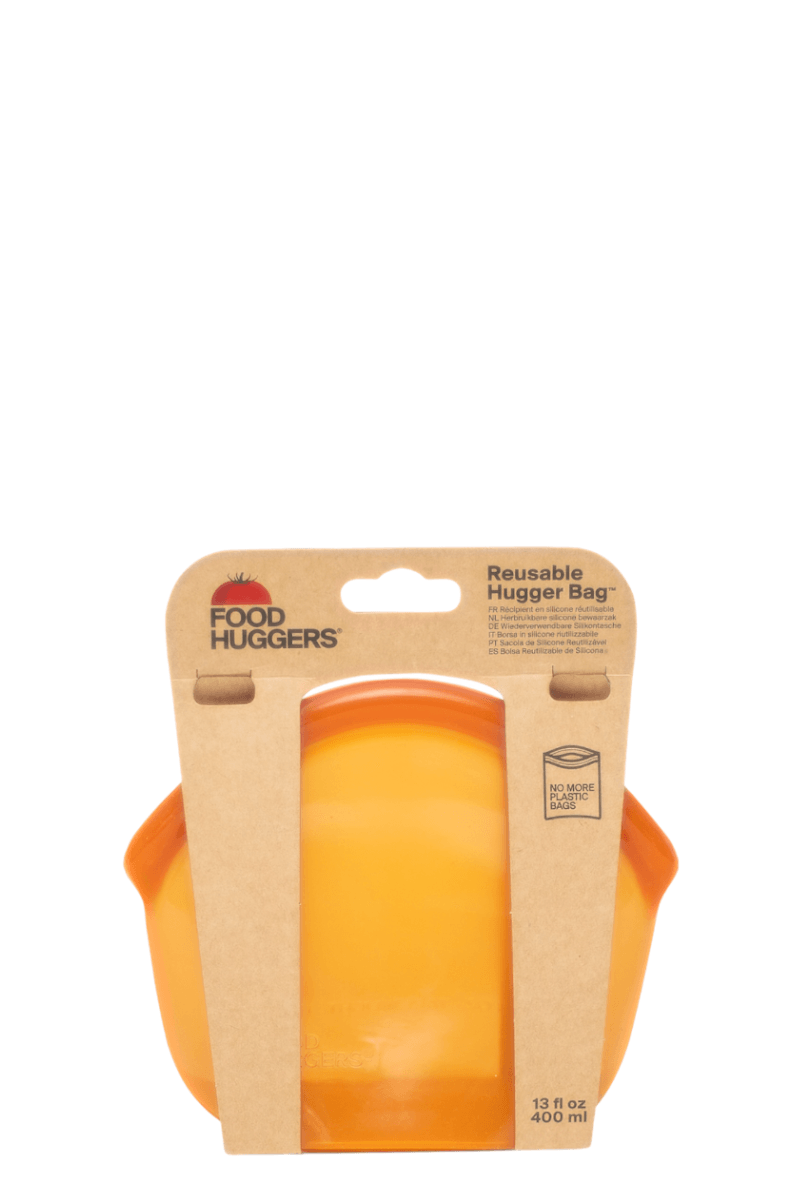 Bolsa reutilizable de silicona para almacenaje y transporte de alimentos - naranja 400ml- Hugger Bag - Re-pot market