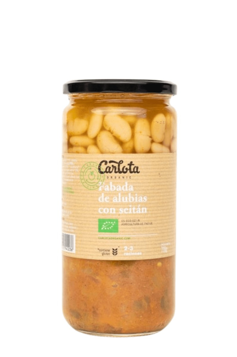 Favada de mongetes amb seitan i shitake en vidre retornable 720 g - Carlota Organic