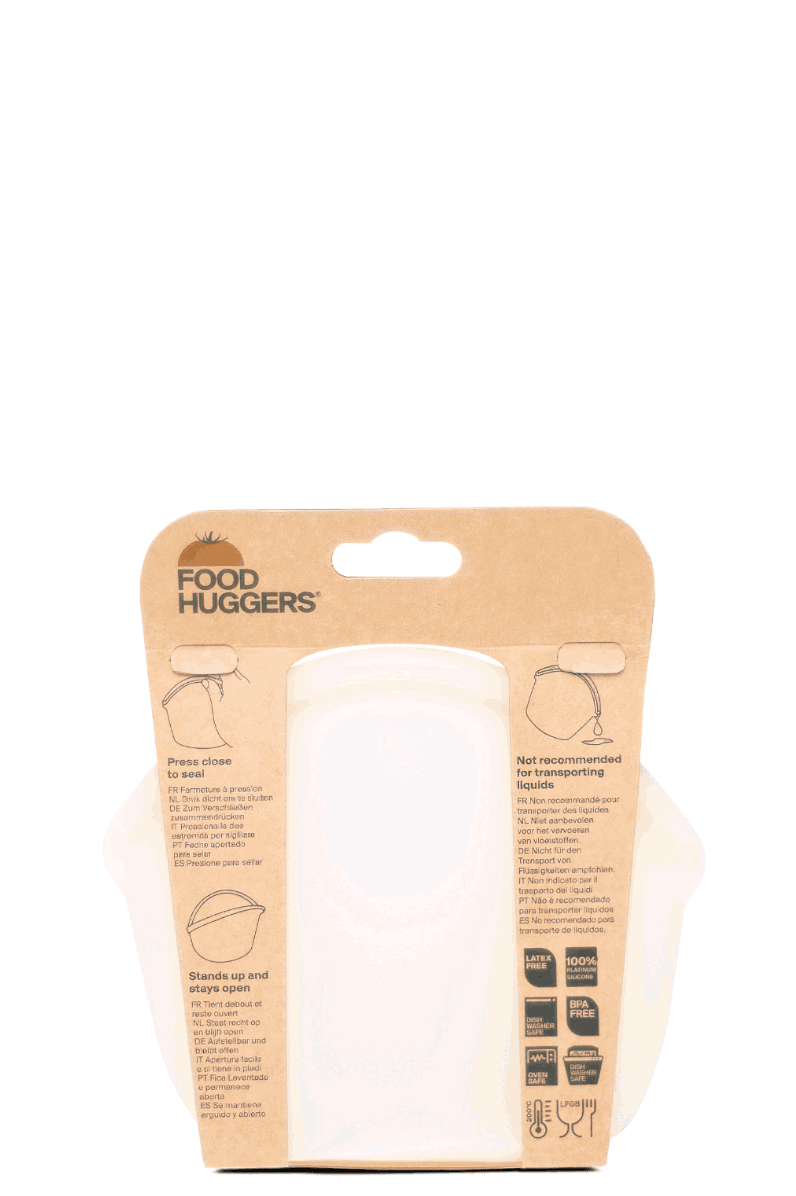 Bolsa reutilizable de silicona para almacenaje y transporte de alimentos - transparente 900ml- Hugger Bag - Re-pot market