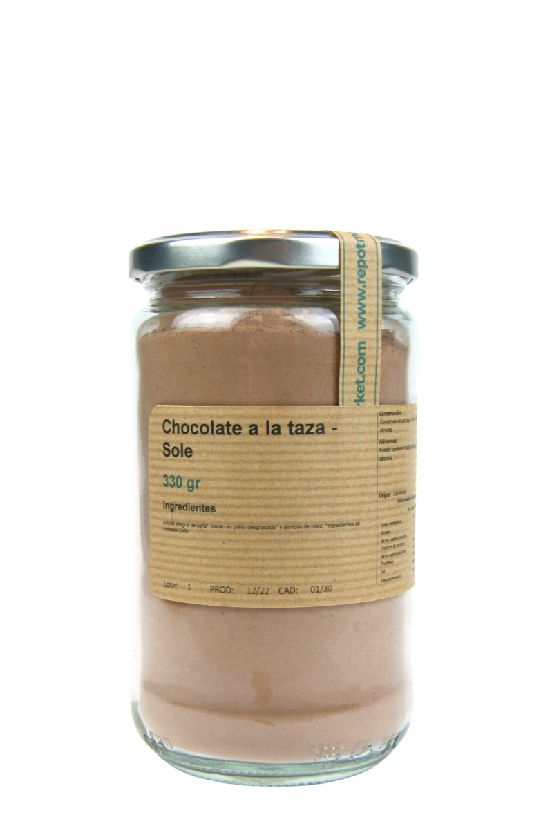 Xocolata a la tassa ECO en vidre retornable 330 g - Sole