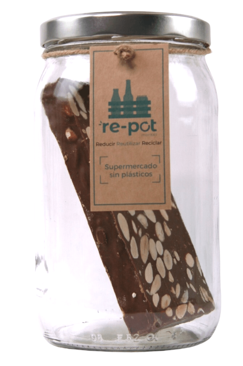 Turrón Artesano de Chocolate con Leche y Almendras en Vidrio Retornable 1 Ud - Re-pot market